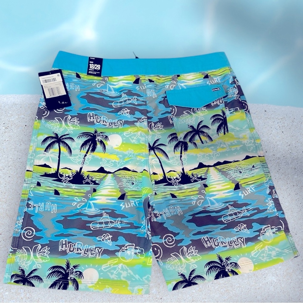 Hurley Kids Swim Trunks - Green and Blue - Picture 9 of 10